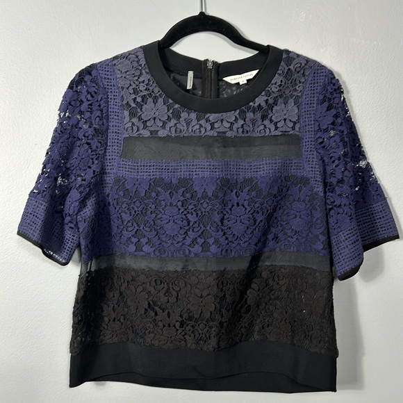 Rebecca Taylor Silk and Cotton Patchwork Lace Mixed-Media Top size 8 - Picture 1 of 15